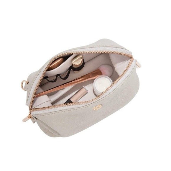 Dagne Dover Lola Gray Pebbled Leather Cosmetic Zip Pouch Makeup Toiletry Bag - Picture 13 of 13